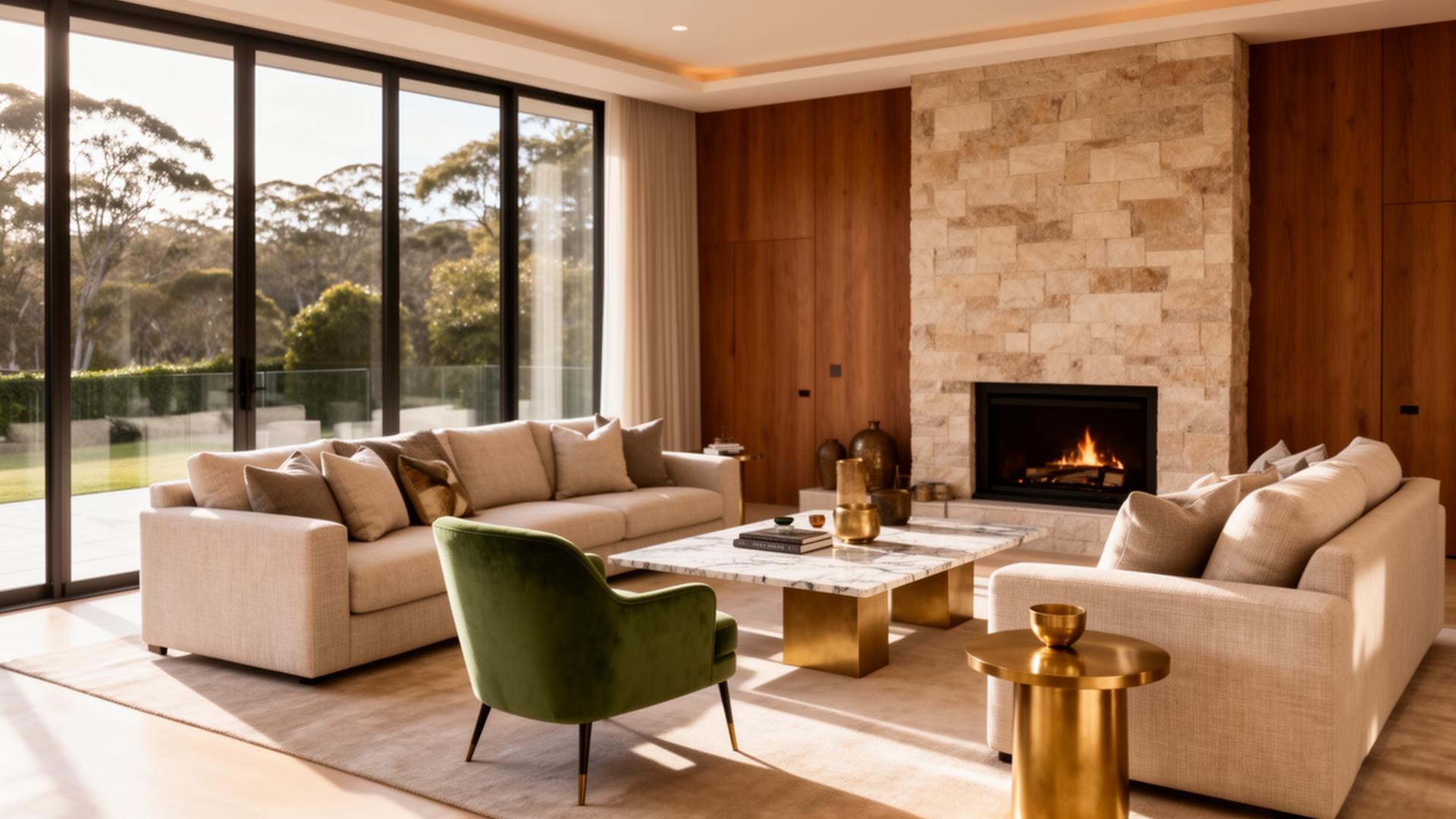 Luxury home renovation in Brisbane with warm timber, stone and natural light